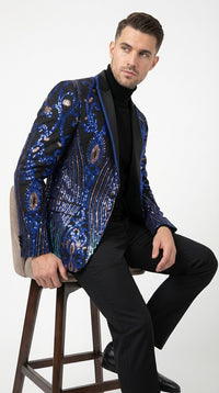 Mens Black and Royal and Gold and Navy Blue Sequin Tuxedo Suit Set – Luxury Prom Wedding Tuxedo with Sequin Jacket