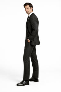 Men's Black And White Gangster Bold PinStripe Mars Vested 3 Piece Fashion Suit