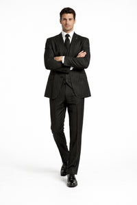 Men's Black And White Gangster Bold PinStripe Mars Vested 3 Piece Fashion Suit