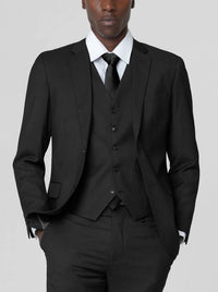 Mens Black 3 Piece Birdseye Modern Classic Style Formal Suit (Open Box)