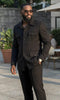 Mens Black Casual Safari Suit Pocket Front Jacket BP8102