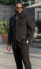Mens Black Casual Safari Suit Pocket Front Jacket BP8102