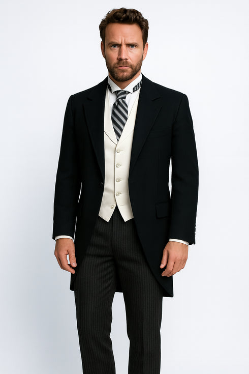 Cutaway Tuxedo - Black Peak Lapel Long Suit Perfect For Wedding or Musicians