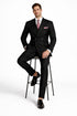 Mens Black Double Breasted Suit - Mens Classic Double Breasted Luxury Wool Feel Suit in Black