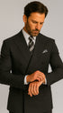Mens Black Double Breasted Suit  - Mens Classic Double Breasted Poplin Suit in Black
