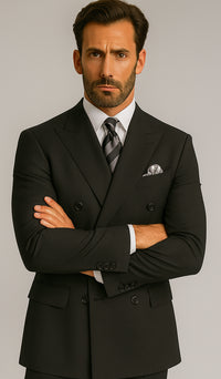 Mens Black Double Breasted Suit  - Mens Classic Double Breasted Poplin Suit in Black