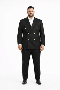 Mens Black Double Breasted Suit - Men's Slim Fit Double Breasted Wedding Suit with Gold Buttons in Black