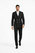 Mens Black Double Breasted Suit - Men's Slim Fit Double Breasted Wedding Suit with Gold Buttons in Black