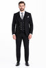 Men's Black Statement Ticket Pocket Peak Lapel Wool Double Breasted Vest Suit with Silver Buttons – Modern Fit