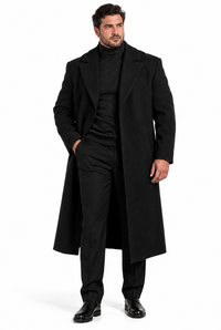 Mens Black full length wool overcoat -Full length Mens Topcoat - Full length coat