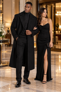 Mens Black full length wool overcoat -Full length Mens Topcoat - Full length coat