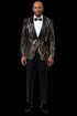 Black Tuxedo - Shawl Lapel Black and Gold Sequin Prom Tuxedo Mens Wedding Suit - Black Prom Suit