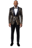 Black Tuxedo - Shawl Lapel Black and Gold Sequin Prom Tuxedo Mens Wedding Suit - Black Prom Suit