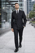 Men’s Black Double Breasted Wool Suit with Metal Buckle Closure