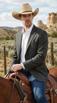 Mens Black Pinstripe Western Blazer – Classic Cowboy Style Jacket for Business, Formal and Smart Casual Wear