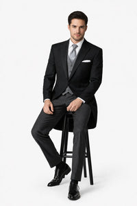 Cutaway Tuxedo - Black Peak Lapel Long Single Breasted Suit Perfect For Wedding or Musicians