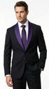 Mens Black Suit with Purple Lapel – Elegant Formal Tuxedo Style Suit for Wedding, Prom, Party and Evening Wear