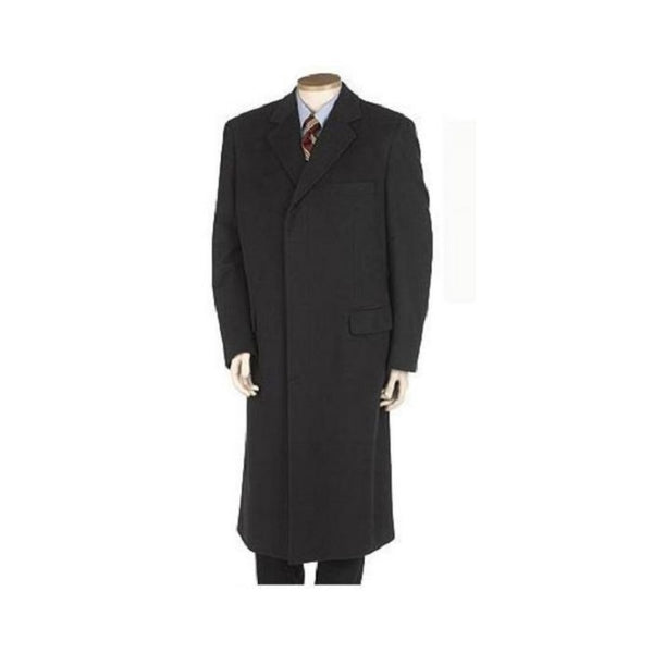 Black Wool Blend Fully Lined Hidden buttons long Overcoat