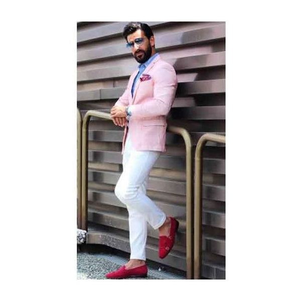 Men's Slim Fit Designer Dress Casual Linen Pink Blazer