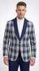 Mens Blue and White - Royal Plaid Tuxedo Suit Set – Checkered Prom Suit with Navy Pants Christmas Holiday New Year Jacket