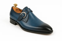 Mens Carrucci Classic Leather Fade Single D-Buckle Monk Strap Dress Shoe in Chestnut