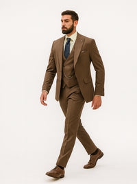 Men’s Brown Slim Fit Suit – Three-Piece Formalwear for Weddings