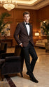 Mens Brown Dinner Jacket with Black Pants – Satin Lapel Tuxedo Suit for Weddings & Formal Events