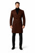 Mens Brown Fabric Double Breasted Overcoat