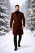 Mens Brown Fabric Double Breasted Overcoat