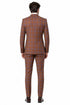 Men’s Brown Plaid Double-Breasted Suit – Premium 2-Piece Classic Checkered Windowpane Suit by Rossiman