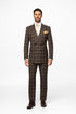 Men's Brown Plaid Double-Breasted Wool Suits – Classic Windowpane Two-Piece Formal Suits By Rossiman