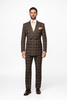 Men's Brown Plaid Double-Breasted Wool Suit – Classic Windowpane Two-Piece Formal Suit By Rossiman
