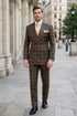 Men's Brown Plaid Double-Breasted Wool Suits – Classic Windowpane Two-Piece Formal Suits By Rossiman