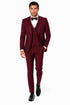 Mens One Button Satin Trim Shawl Tuxedo in Burgundy Wool
