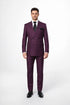 Men's Burgundy Plaid Double-Breasted Suit – Classic Windowpane Formal Two-Piece Suit By Rossiman