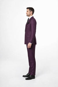 Men's Burgundy Plaid Double-Breasted Suit – Classic Windowpane Formal Two-Piece Suit By Rossiman