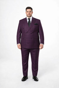 Men's Burgundy Plaid Double-Breasted Suit – Classic Windowpane Formal Two-Piece Suit By Rossiman