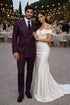 Men's Burgundy Plaid Double-Breasted Suit – Classic Windowpane Formal Two-Piece Suit By Rossiman