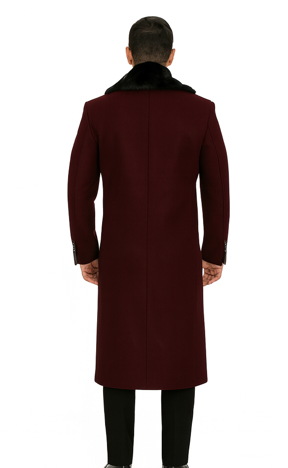 Mens Burgundy Wine Maroon Big And Tall Notch Lapel Overcoat – OvercoatUSA