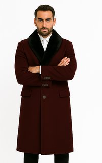 Mens Burgundy ~ Wine ~ Maroon Big And Tall Trench Coat Overcoat