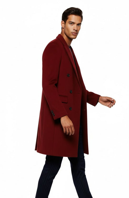Mens Burgundy Wine Maroon Double Breasted Overcoats