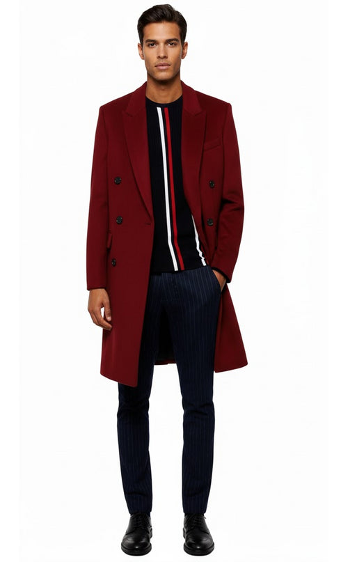 Mens Burgundy Wine Maroon Double Breasted Overcoats
