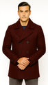 Mens Burgundy  Wine Six Button Wool Peacoat  Car Coat