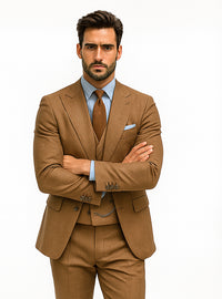 Men’s Brown Groom Suit with Vest and Pocket Square – Formal Style