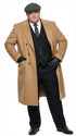 Mens Camel Brown Double Breasted Wool Overcoat + Suit – Peaky Blinders Inspired Vintage Long Trench Coat with Lapel Collar