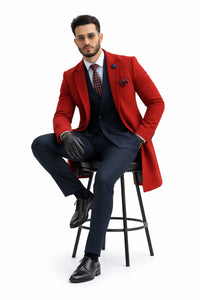 Mens Overcoat - Topcoat For Men - Winter Fabric - Buttons Closure men's Car Coat Wedding Red Prom Suit - Mens Overcoat