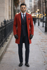 Mens Overcoat - Topcoat For Men - Winter Fabric - Buttons Closure men's Car Coat Wedding Red Prom Suit - Mens Overcoat