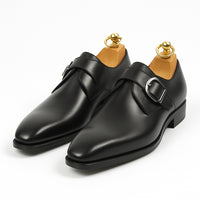 Mens Carrucci Classic Leather Fade Single D-Buckle Monk Strap Dress Shoe in Chestnut