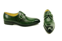 Mens Carrucci Classic Leather Fade Single D-Buckle Monk Strap Dress Shoe in Chestnut