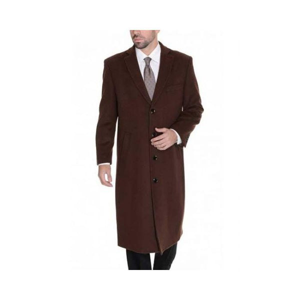 Mens Cashmere Overcoat Brown Topcoat - Mens Dark Brown Overcoat - Wool Fabric